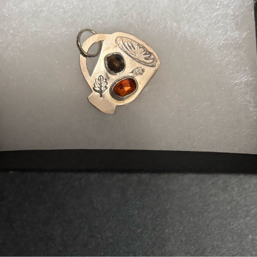 Silver Pendant with Amber Stones